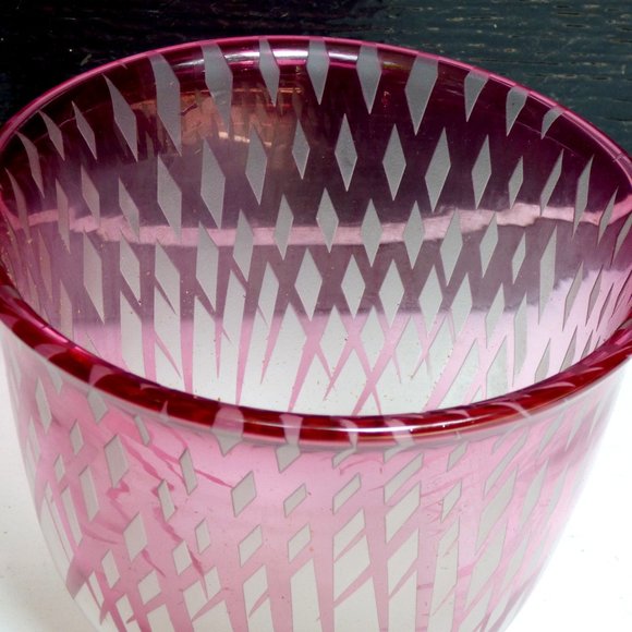Jim Engebretson & Renee Nielsen Sculpture Art Hand Glass Vase Bowl Diamond Pink - Picture 2 of 9